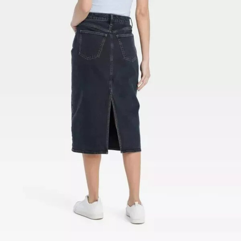 Women's NWT‎ Universal Thread High Rise Denim Midi Skirt Black Wash Size 4 - Picture 2 of 6